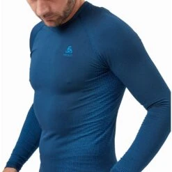 Odlo Base Layer Top Crew Neck Long Sleeve Performance Warm Eco Homme Bleu -Odlo main 196192 20878 Model Detail Crop 1 2ea2
