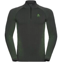 Odlo Base Layer Top Turtle Neck Long Sleeve Half Zip Performance Warm Eco Homme Vert