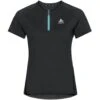 Odlo T-Shirt Crew Neck Short Sleeve 1/2 Zip Axalp Trail Femme Noir -Odlo main 313901 60279 Torso Front 2 9243